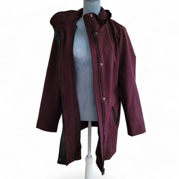 NWOT Badgley Mischka Paneled Thermotech Jacket Coat in Burgundy Style 66934 - Picture 11 of 16